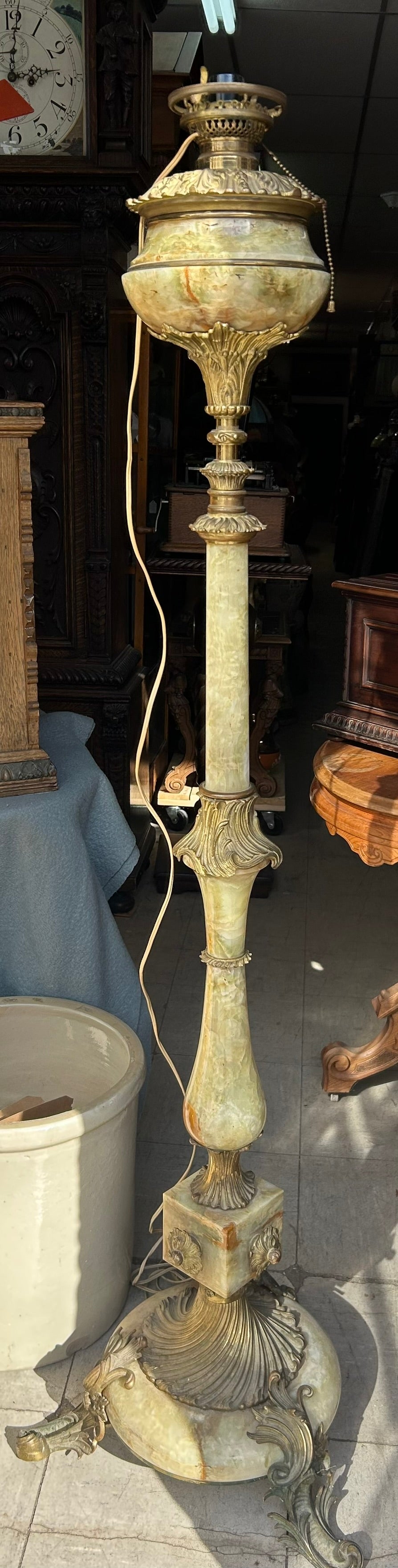 ONYX AND BRASS ANTIQUE FLOOR LAMP