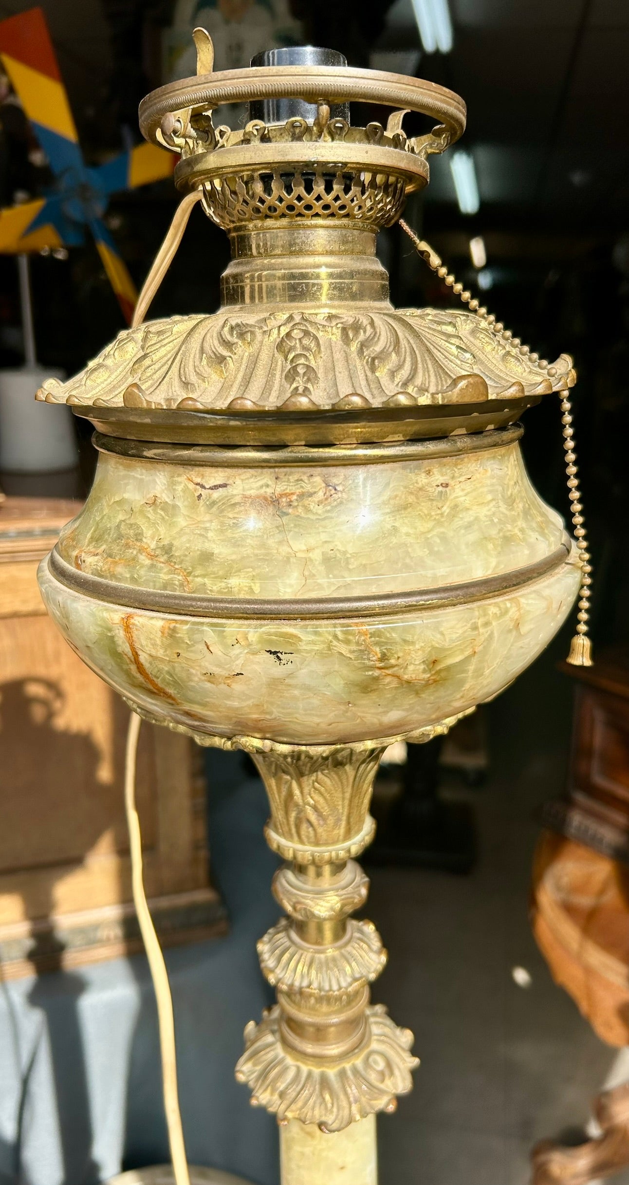 ONYX AND BRASS ANTIQUE FLOOR LAMP