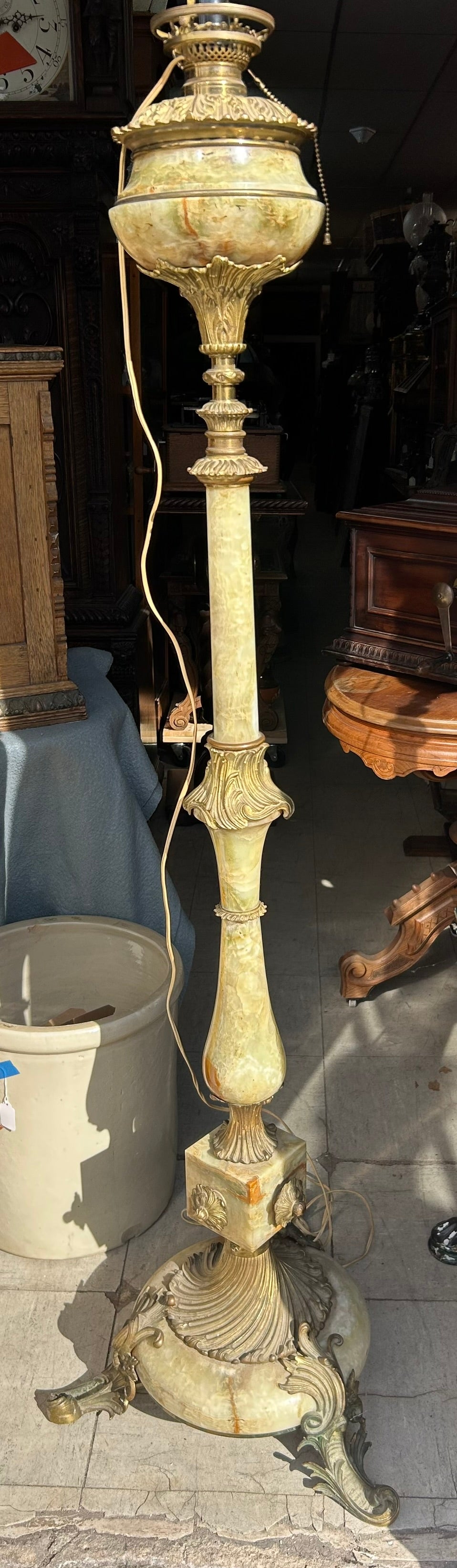 ONYX AND BRASS ANTIQUE FLOOR LAMP