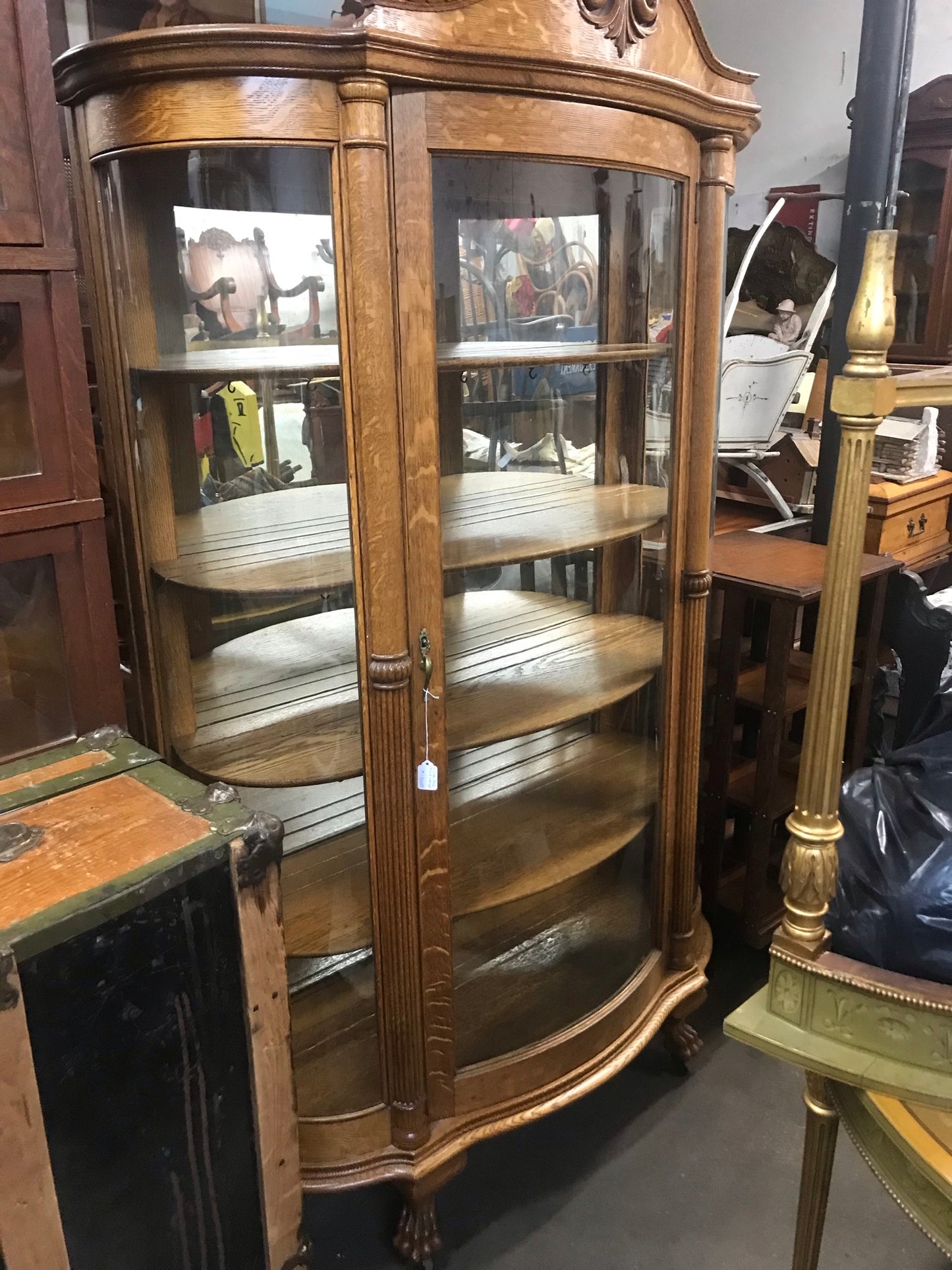 CURVED GLASS ANTIQUE OAK CHINA CABINET