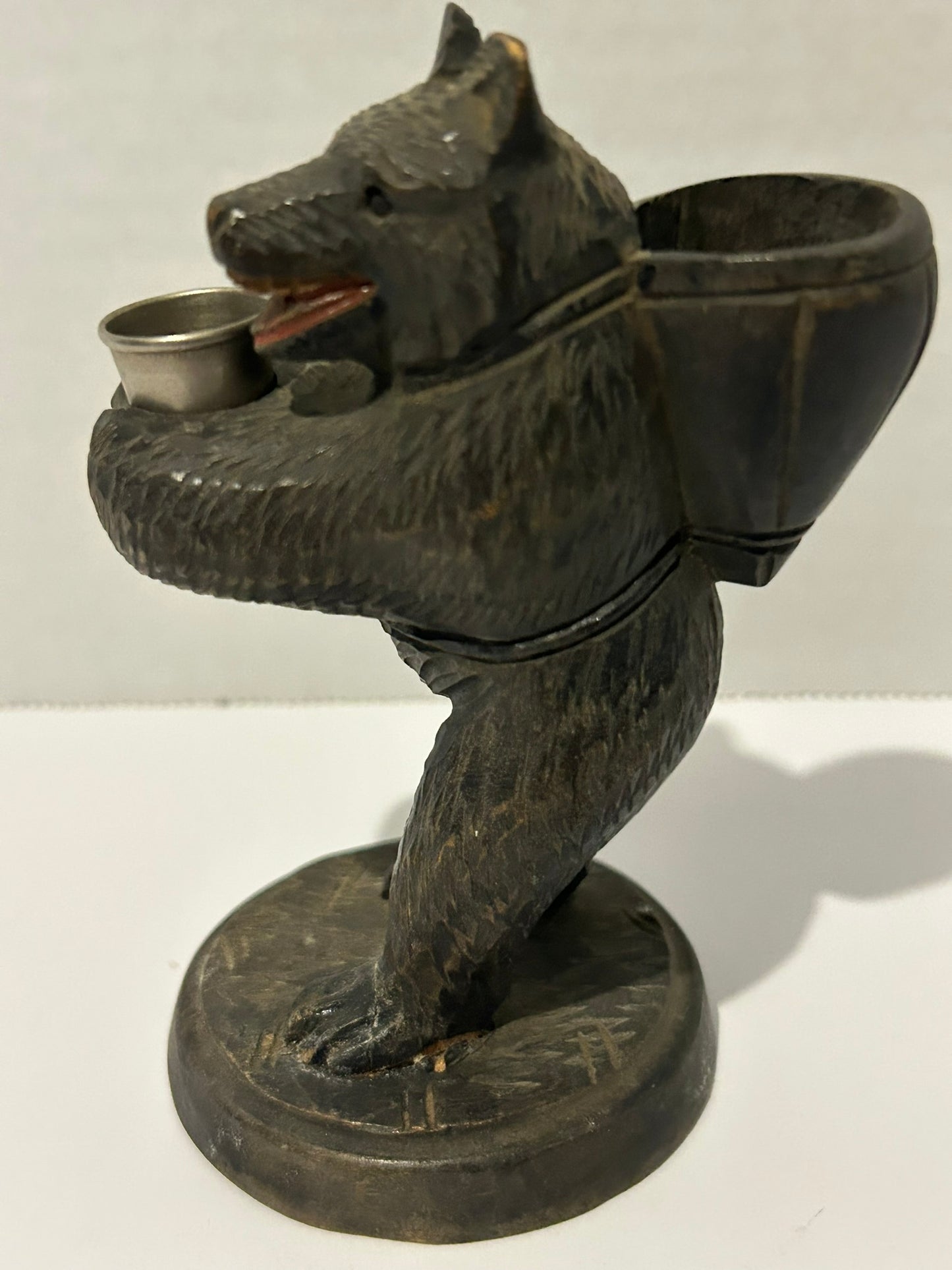 BLACK FOREST CARVED BEAR ANTIQUE THIMBLE HOLDER