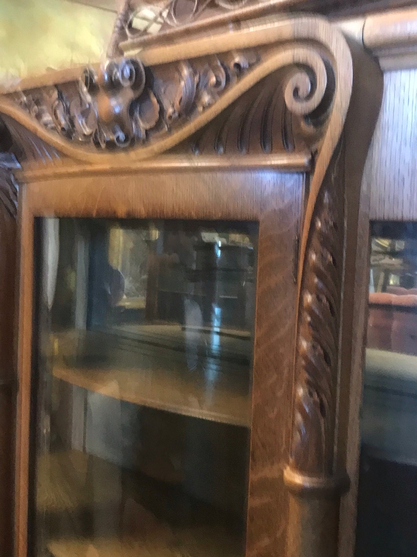 ANTIQUE OAK TRIPLE CURVED GLASS CHINA CABINET