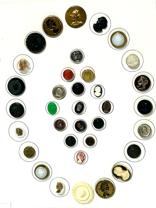 ANTIQUE BUTTONS WITH LADY HEADS