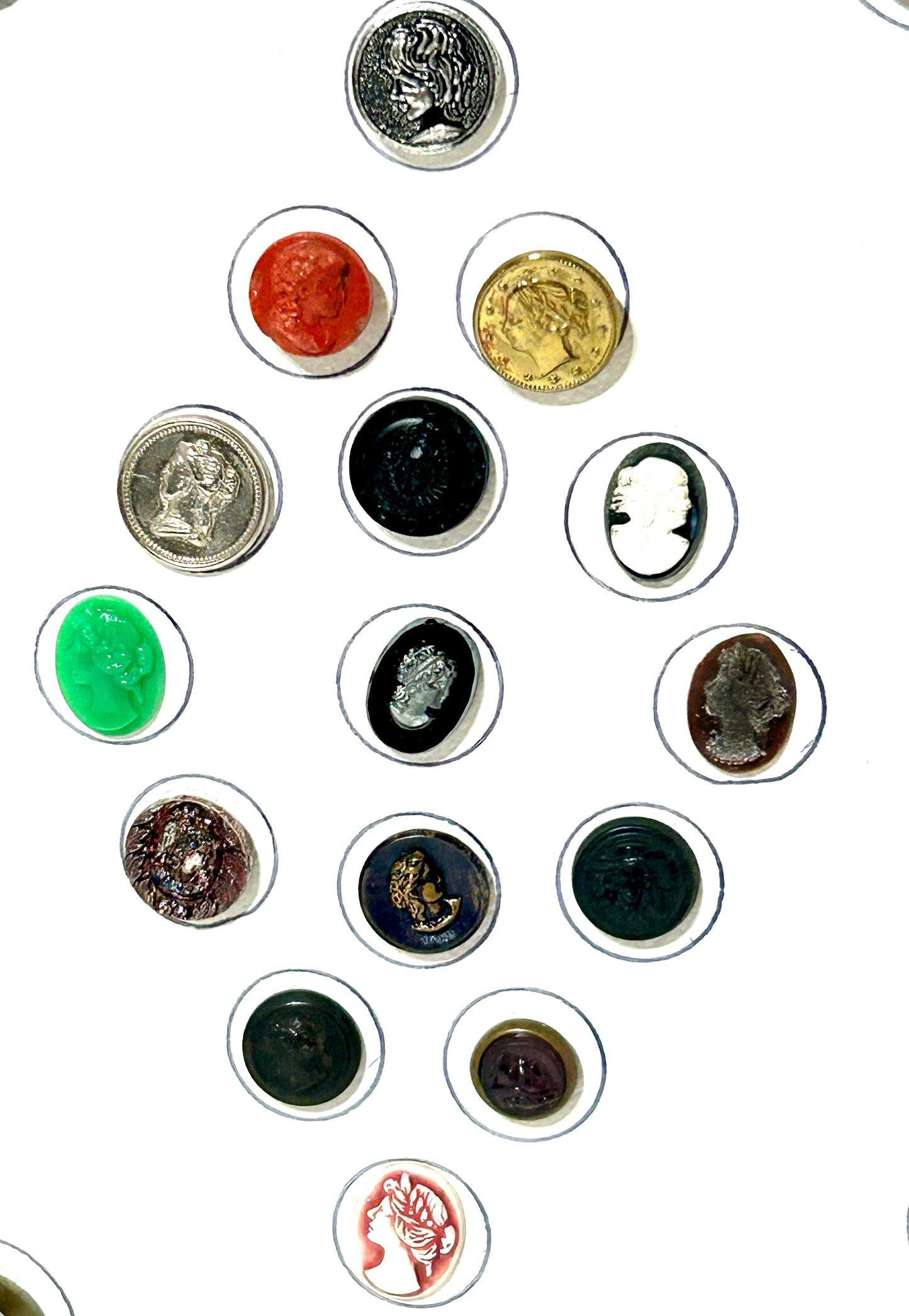 ANTIQUE BUTTONS WITH LADY HEADS