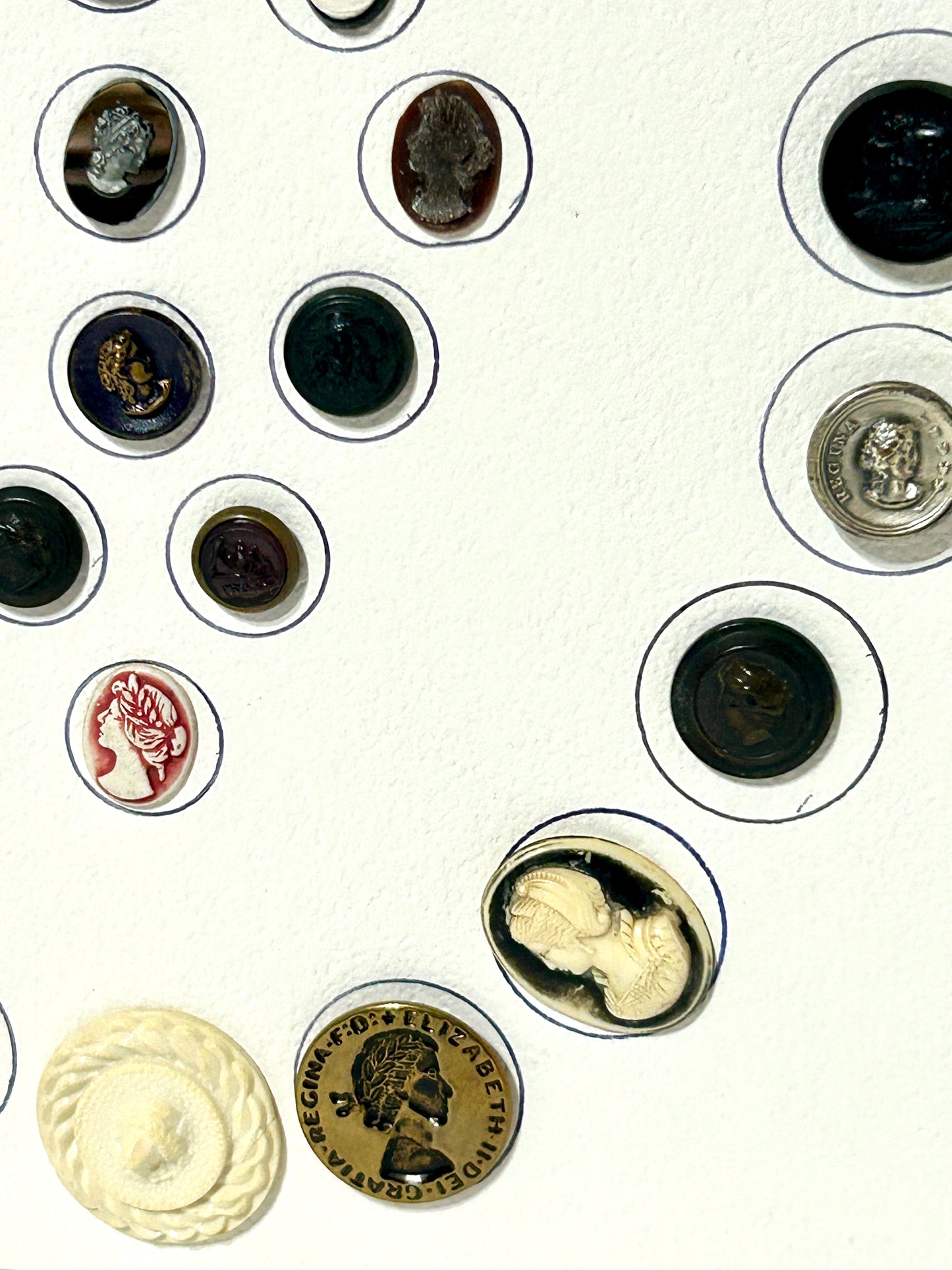 ANTIQUE BUTTONS WITH LADY HEADS