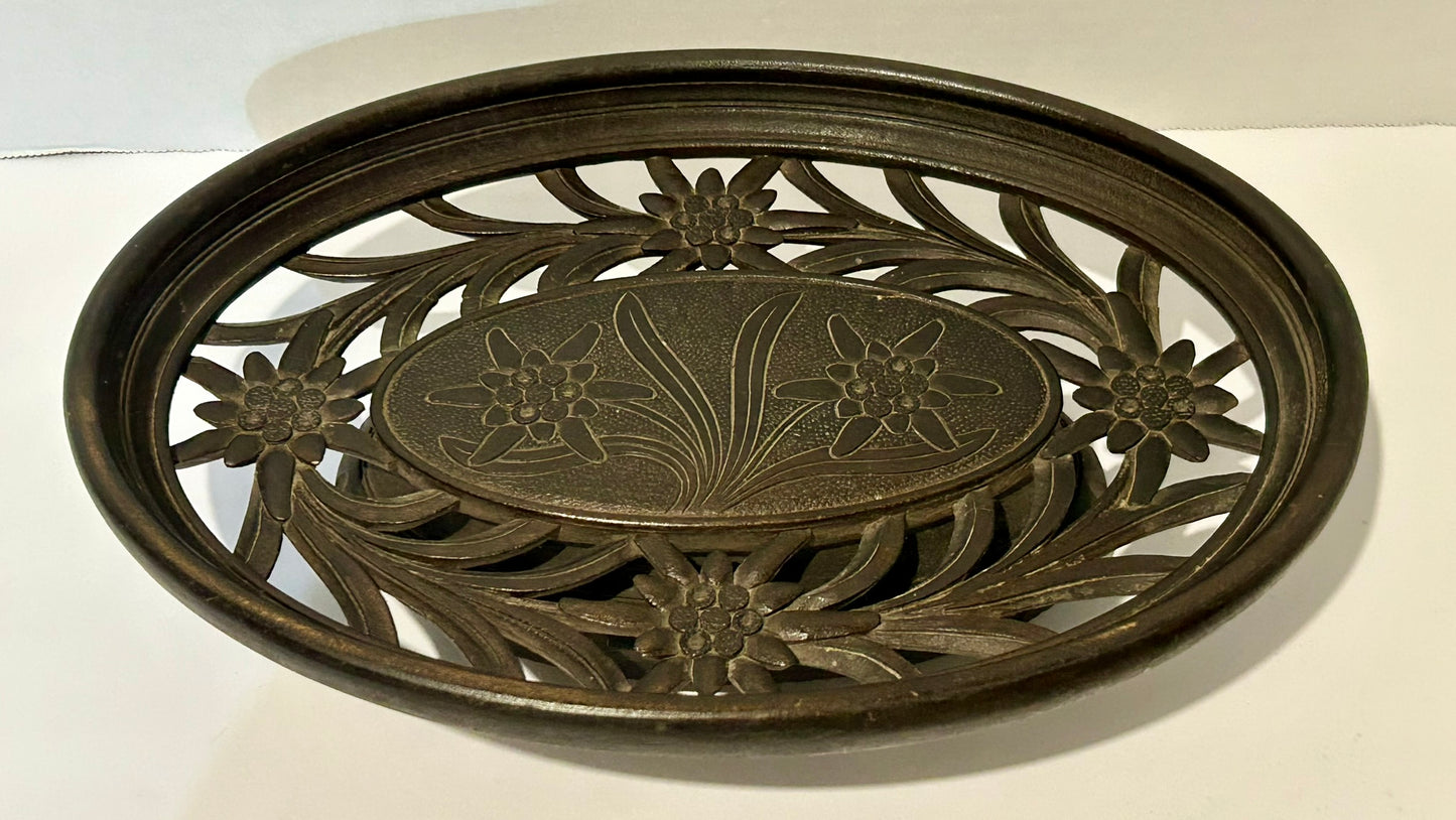 BLACK FOREST CARVED WOODEN ANTIQUE MUSICAL TRAY