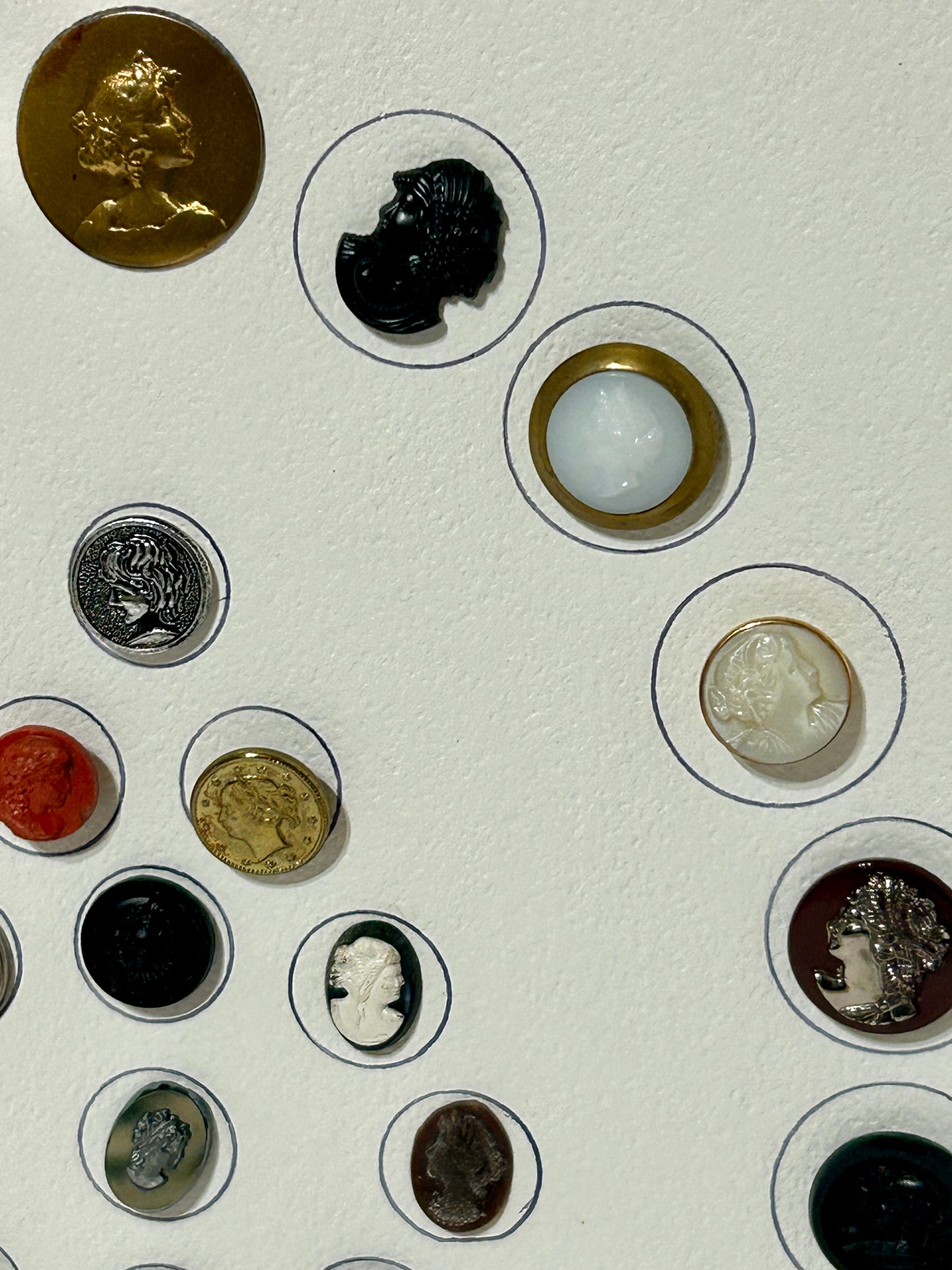 ANTIQUE BUTTONS WITH LADY HEADS