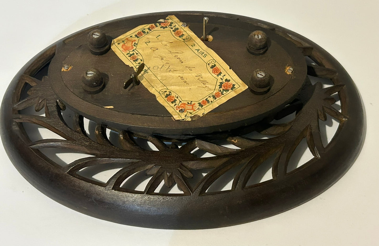 BLACK FOREST CARVED WOODEN ANTIQUE MUSICAL TRAY