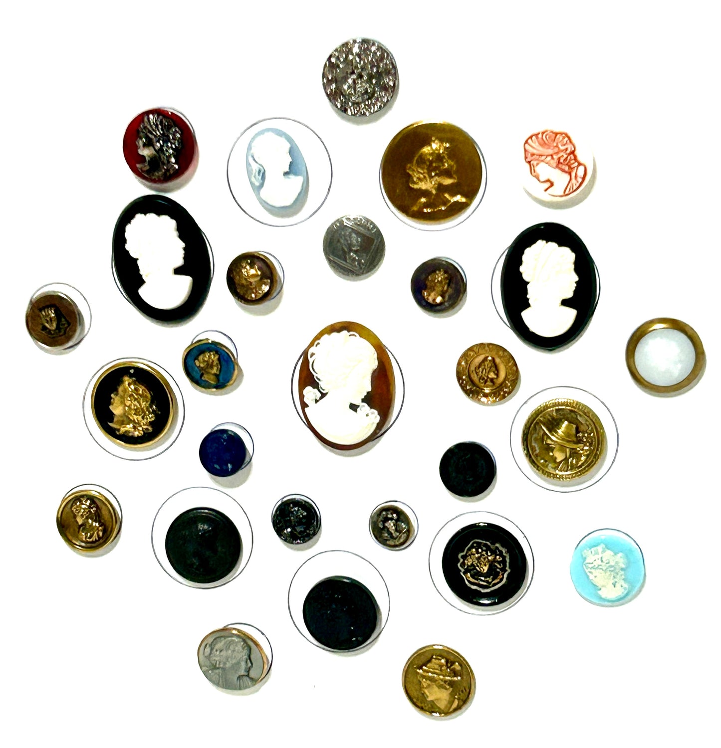 ANTIQUE BUTTONS WITH WOMAN HEADS
