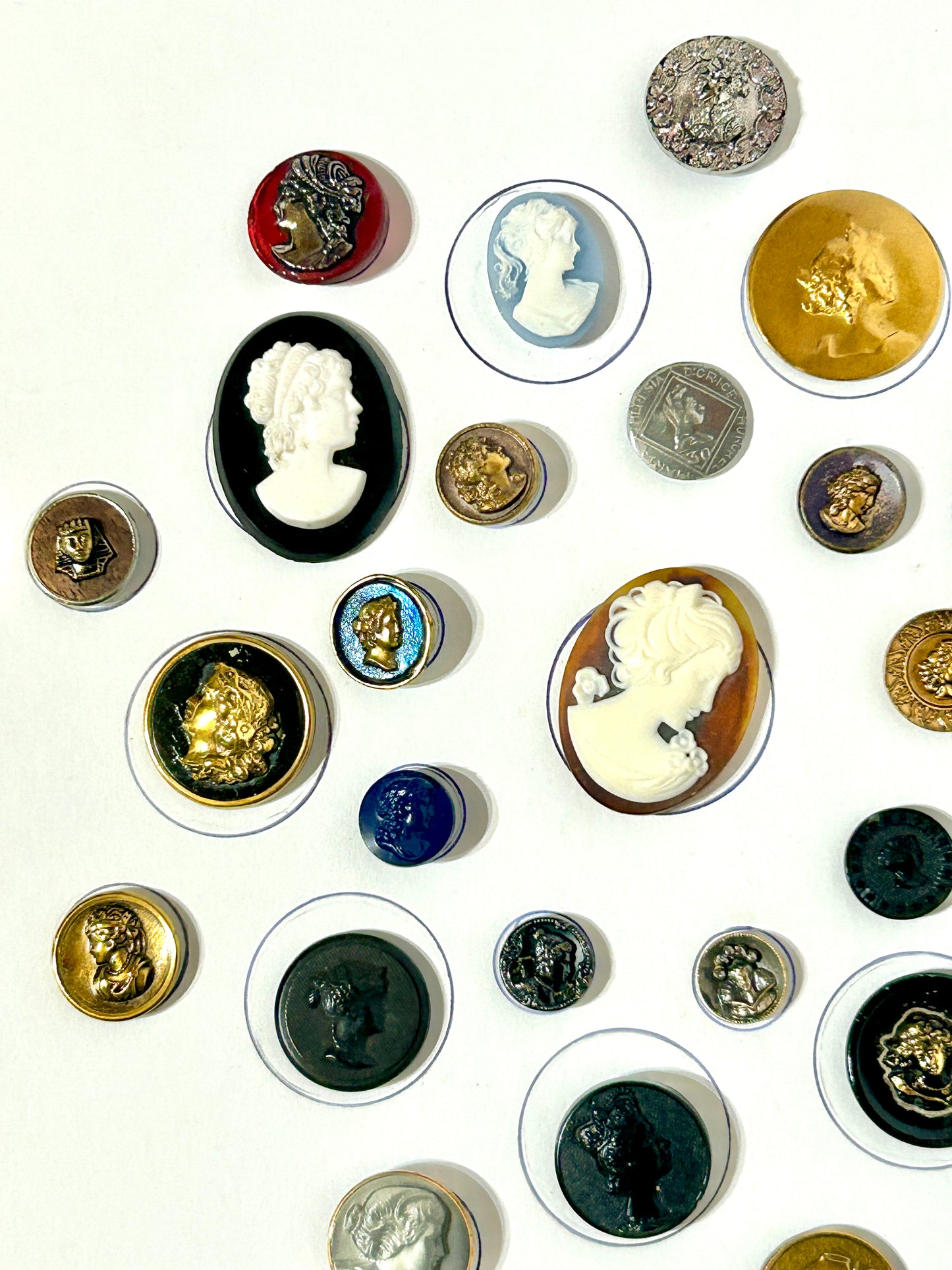 ANTIQUE BUTTONS WITH WOMAN HEADS