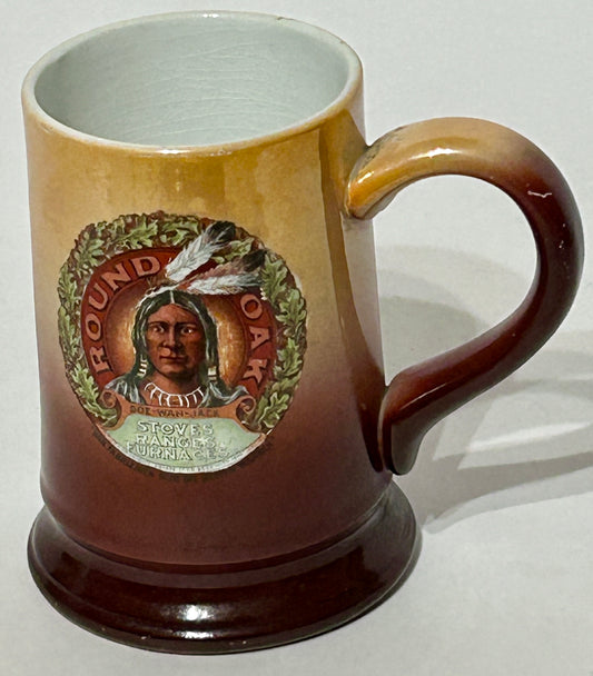 ROUND OAK STOVES ANTIQUE MUG WITH NATIVE AMERICAN DESIGN