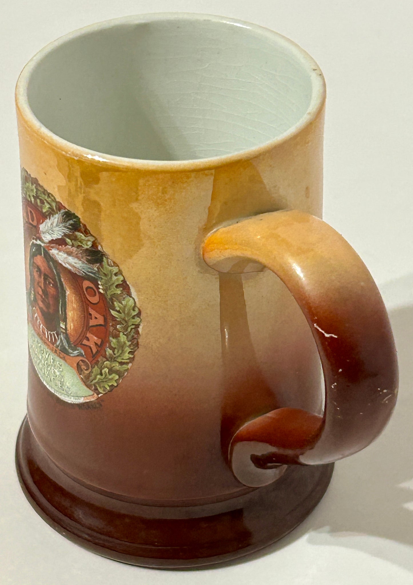 ROUND OAK STOVES ANTIQUE MUG WITH NATIVE AMERICAN DESIGN