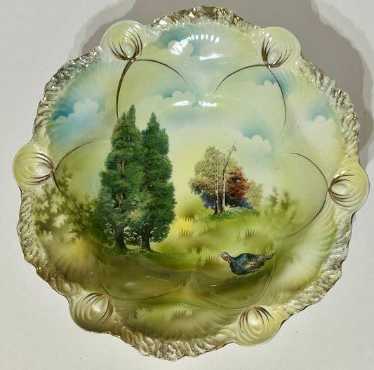 PRUSSIA TURKEY IN LANDSCAPE DECORATED ANTIQUE BOWL