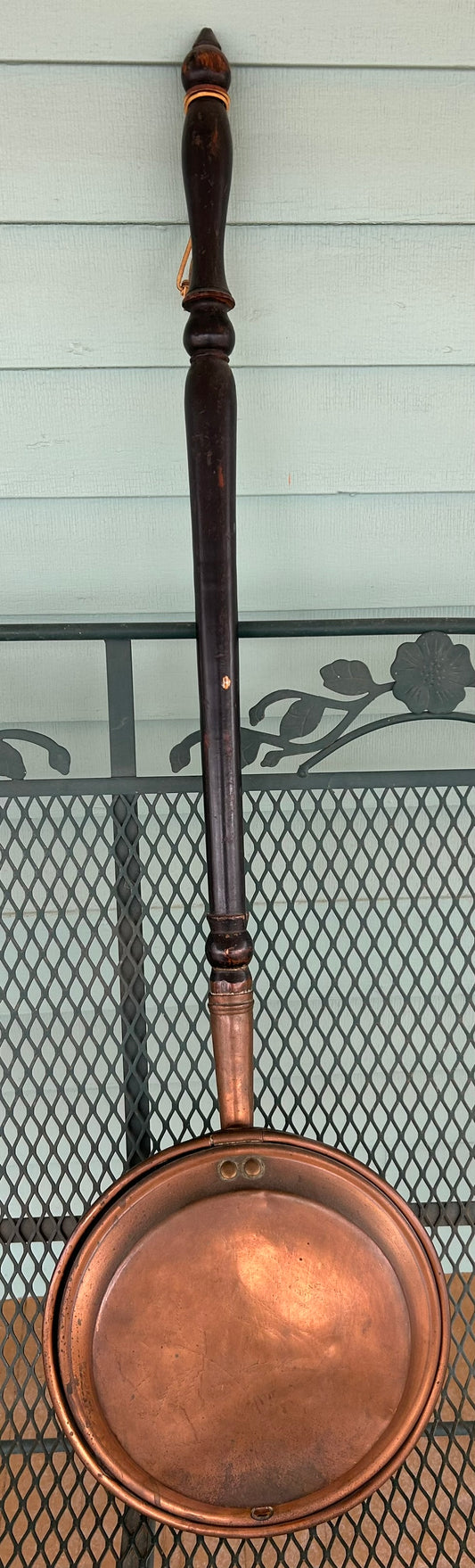 ANTIQUE COPPER BED WARMER WITH BIRD DESIGN