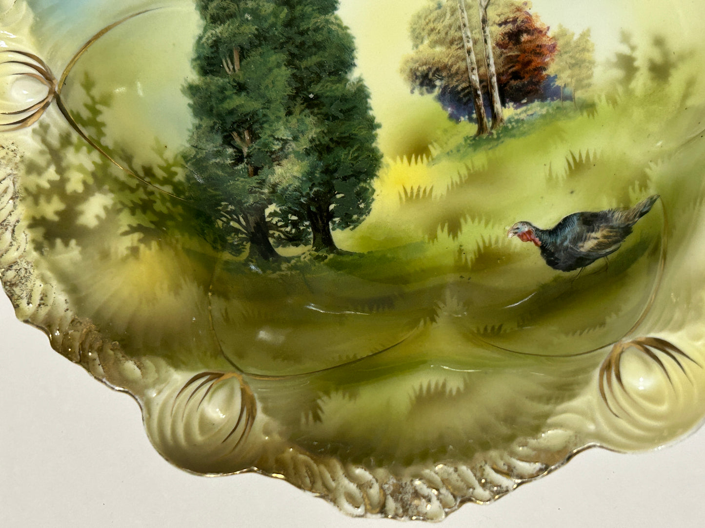 PRUSSIA TURKEY IN LANDSCAPE DECORATED ANTIQUE BOWL