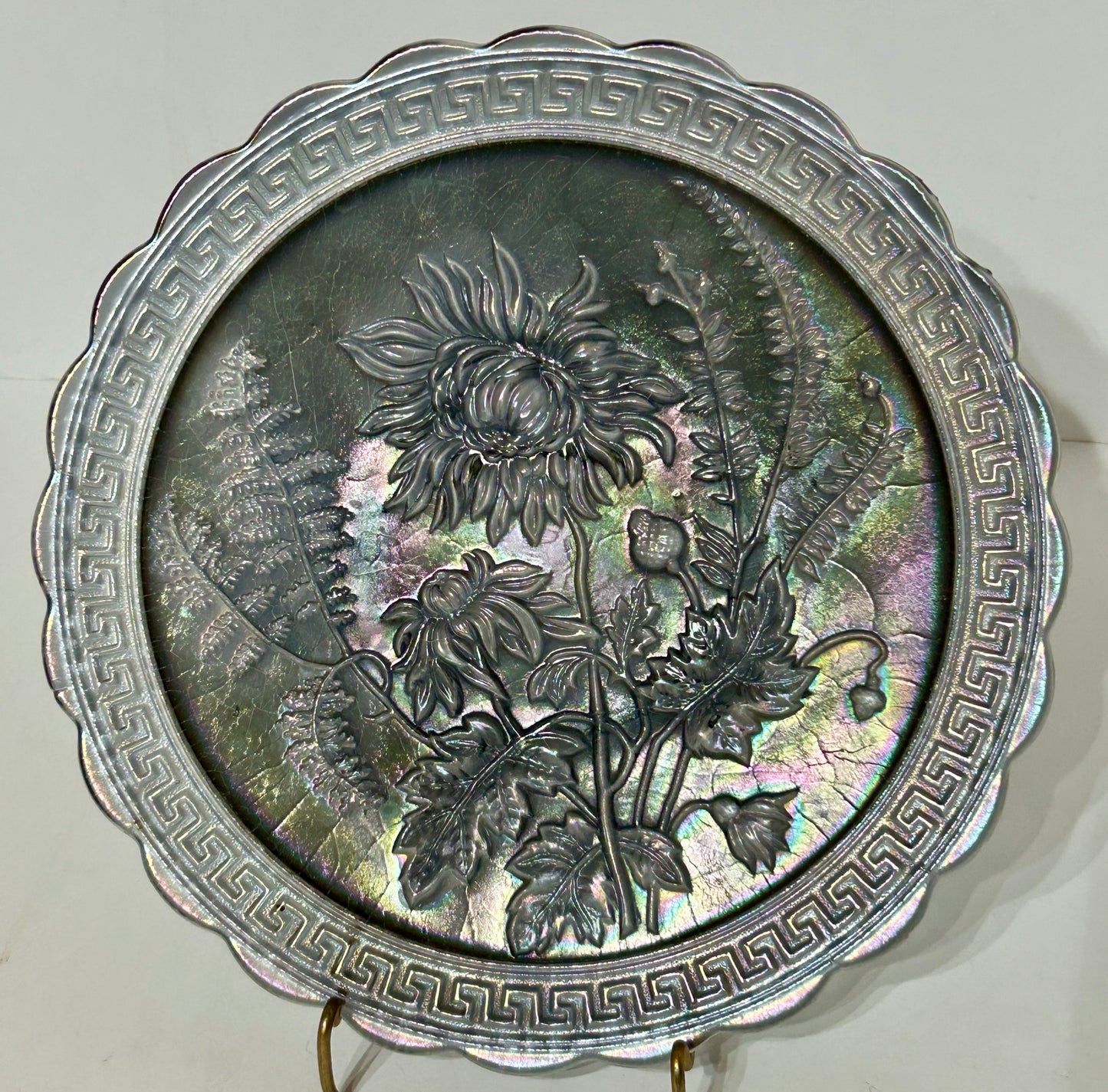 IMPERIAL CARNIVAL GLASS OLD SMOKY CHRYSANTHEMUM CHOP PLATE