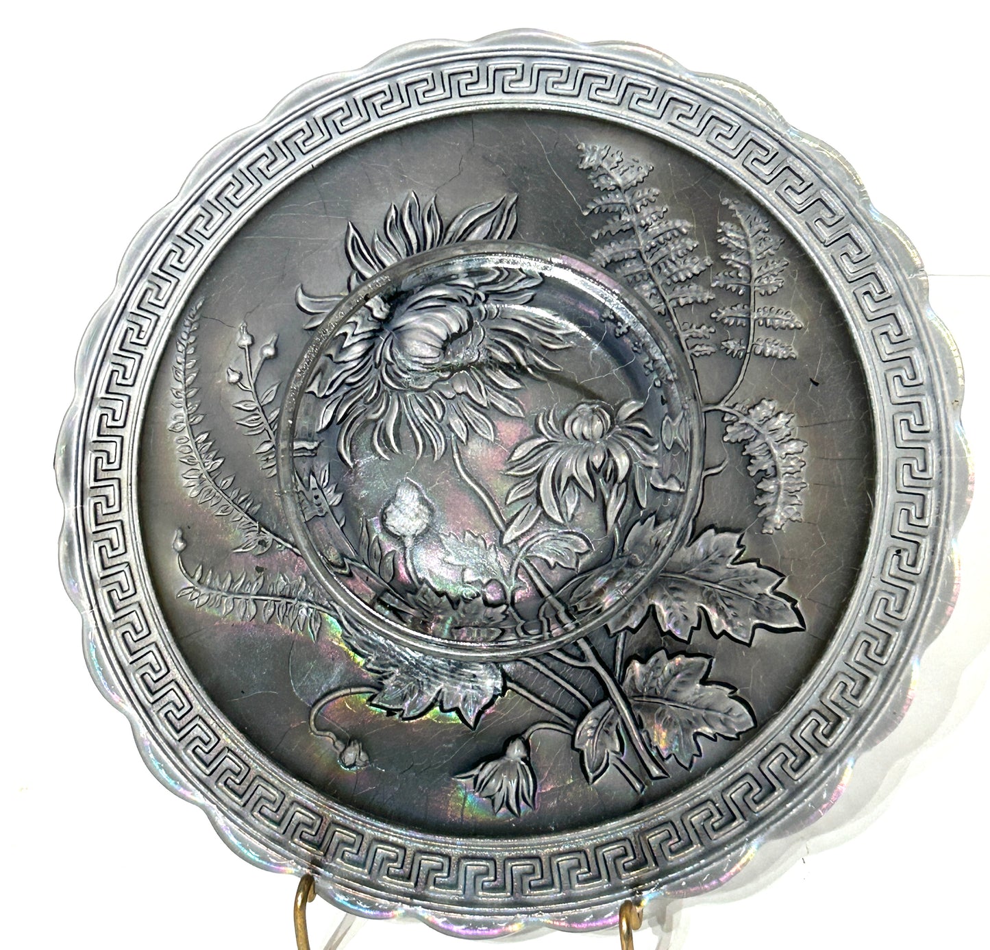 IMPERIAL CARNIVAL GLASS OLD SMOKY CHRYSANTHEMUM CHOP PLATE