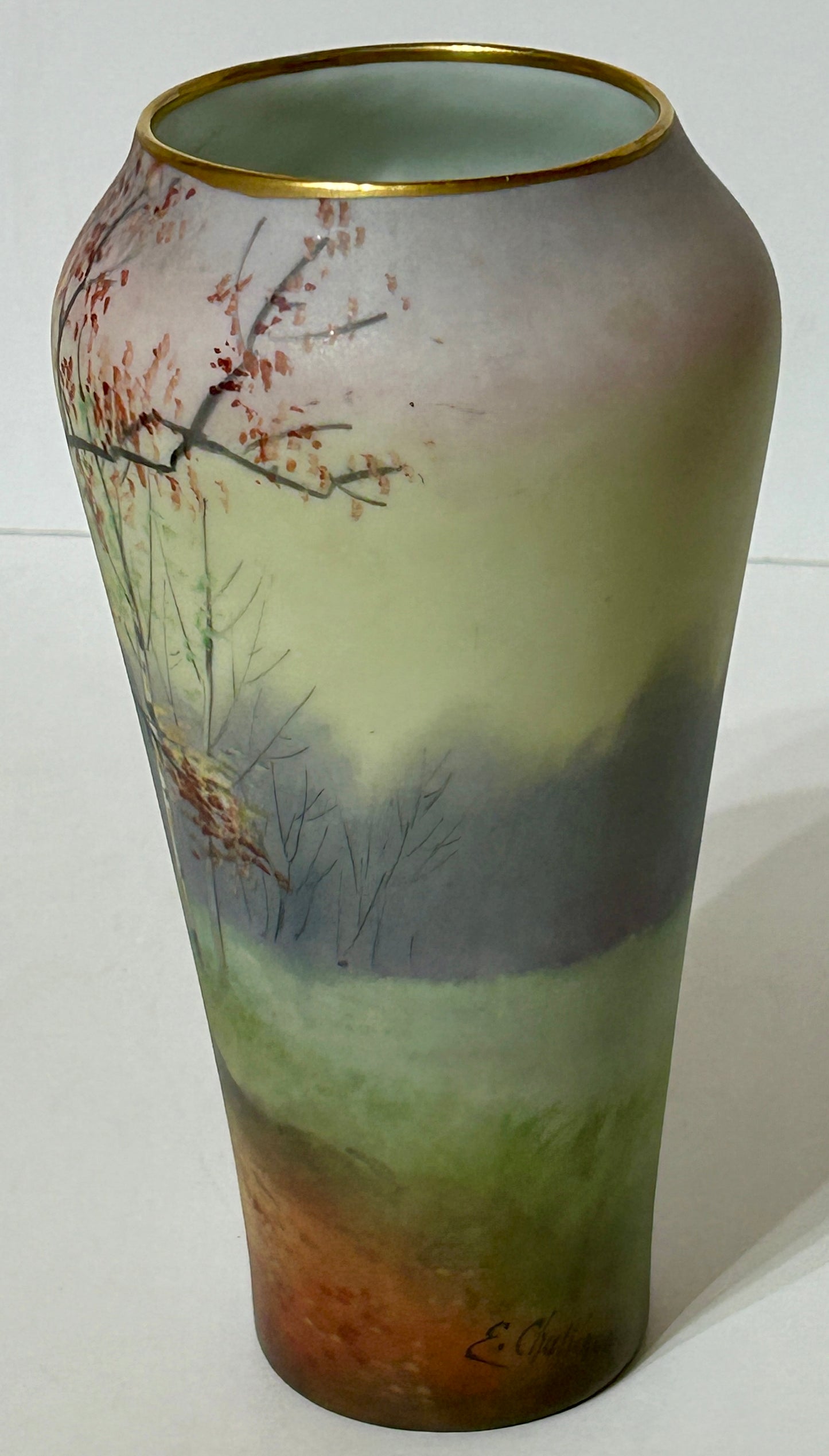 PICKARD VELUM FINISH HANDPAINTED LANDSCAPE VASE SIGNED CHALLINOR