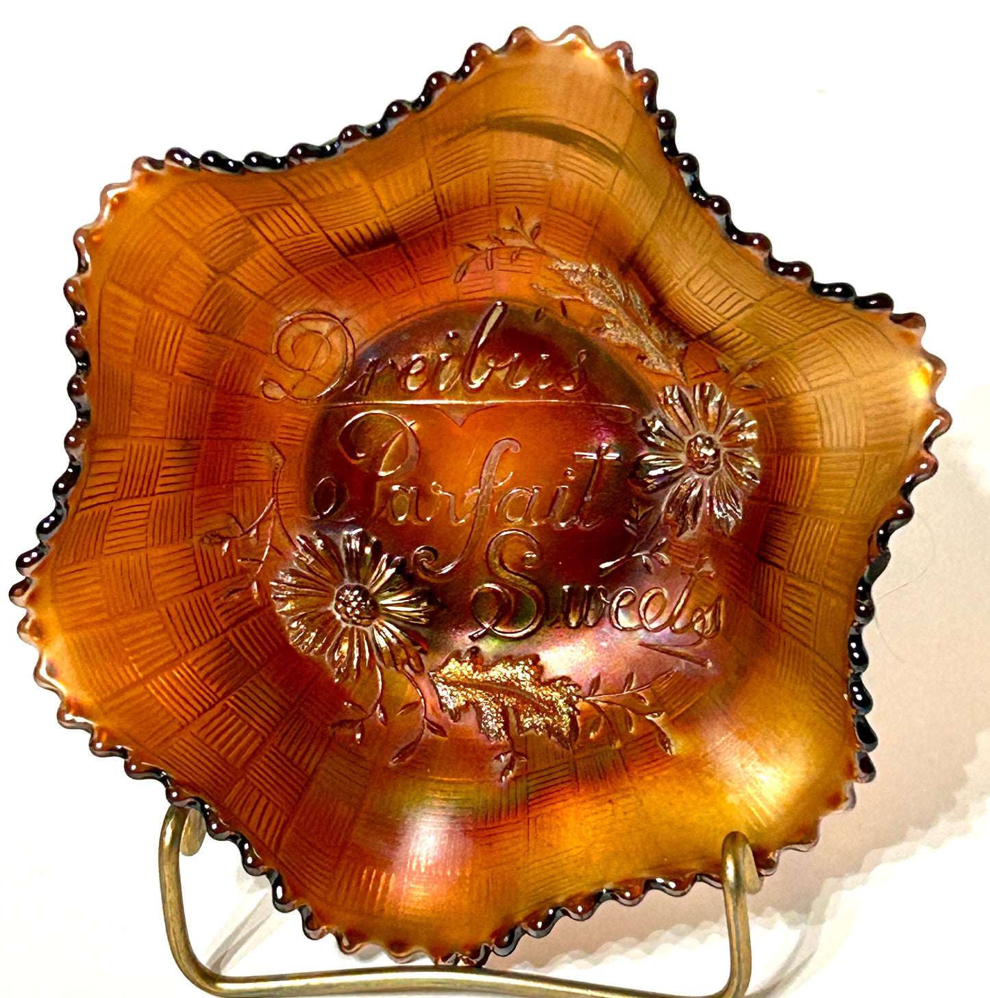 CARNIVAL GLASS NORTHWOOD ADVERTISING BOWL FOR DREIBUS PARFAIT SWEETS