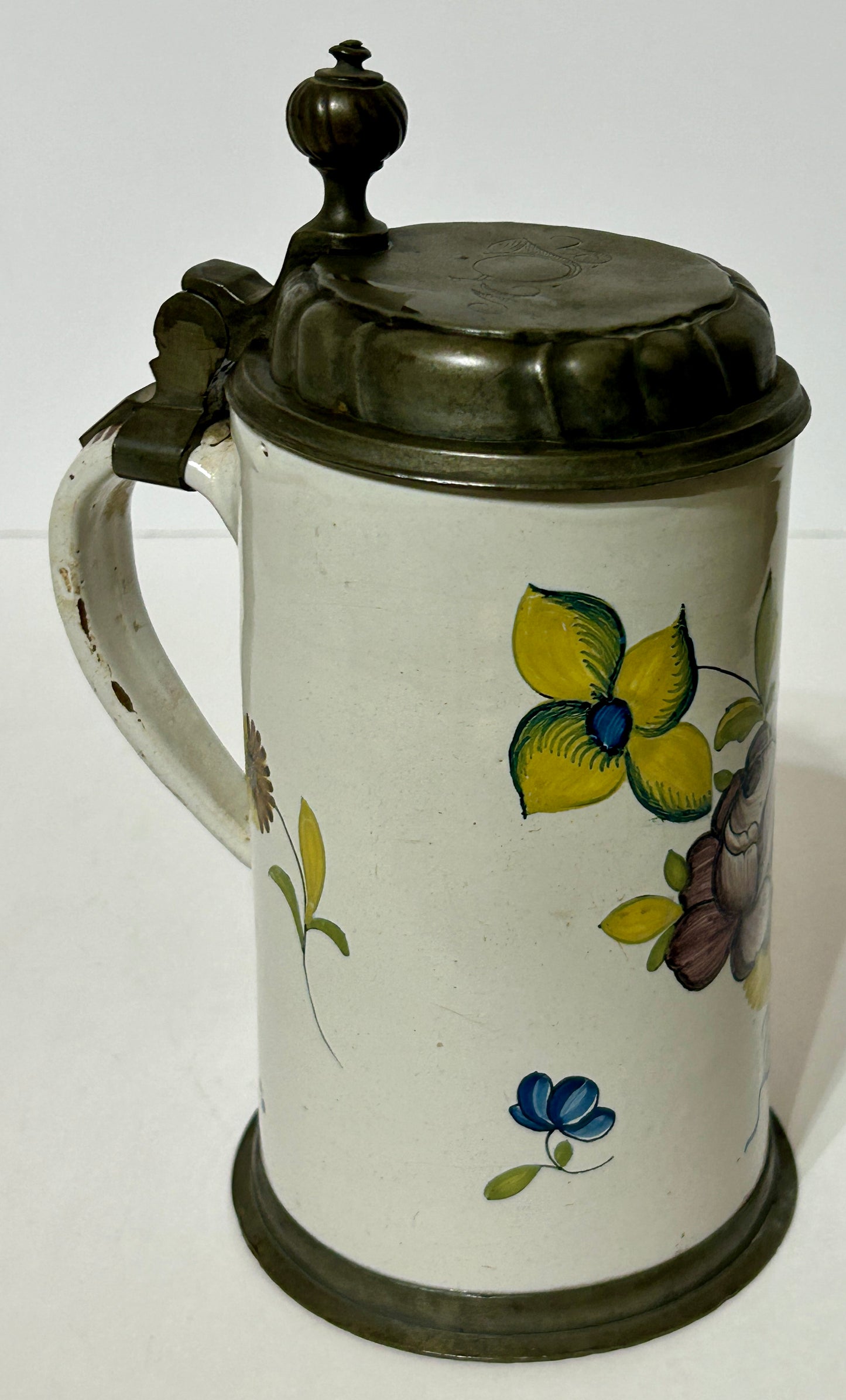 ANTIQUE GERMAN FAIENCE STEIN LATE 1700'S