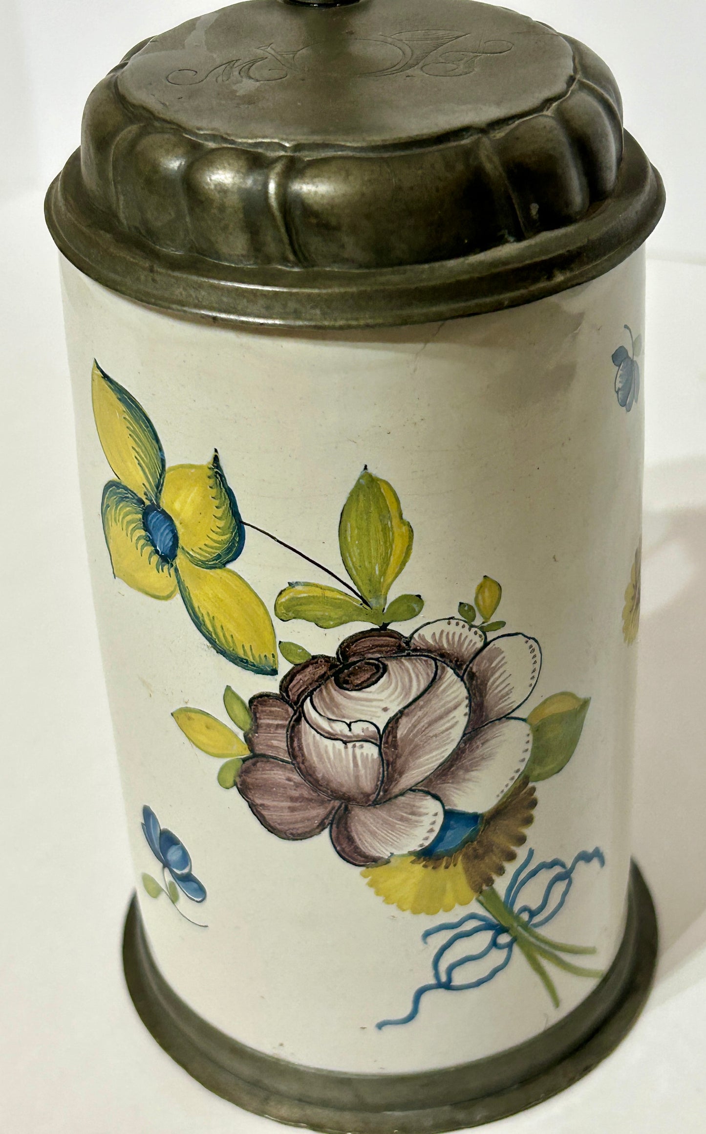 ANTIQUE GERMAN FAIENCE STEIN LATE 1700'S