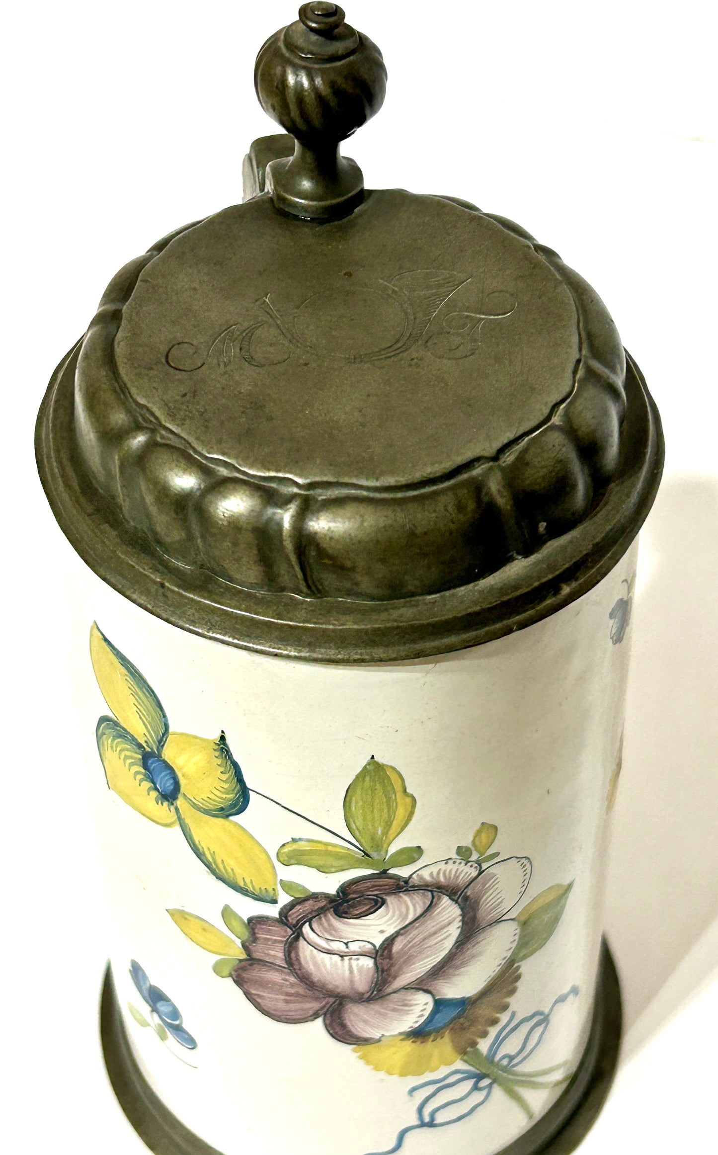 ANTIQUE GERMAN FAIENCE STEIN LATE 1700'S