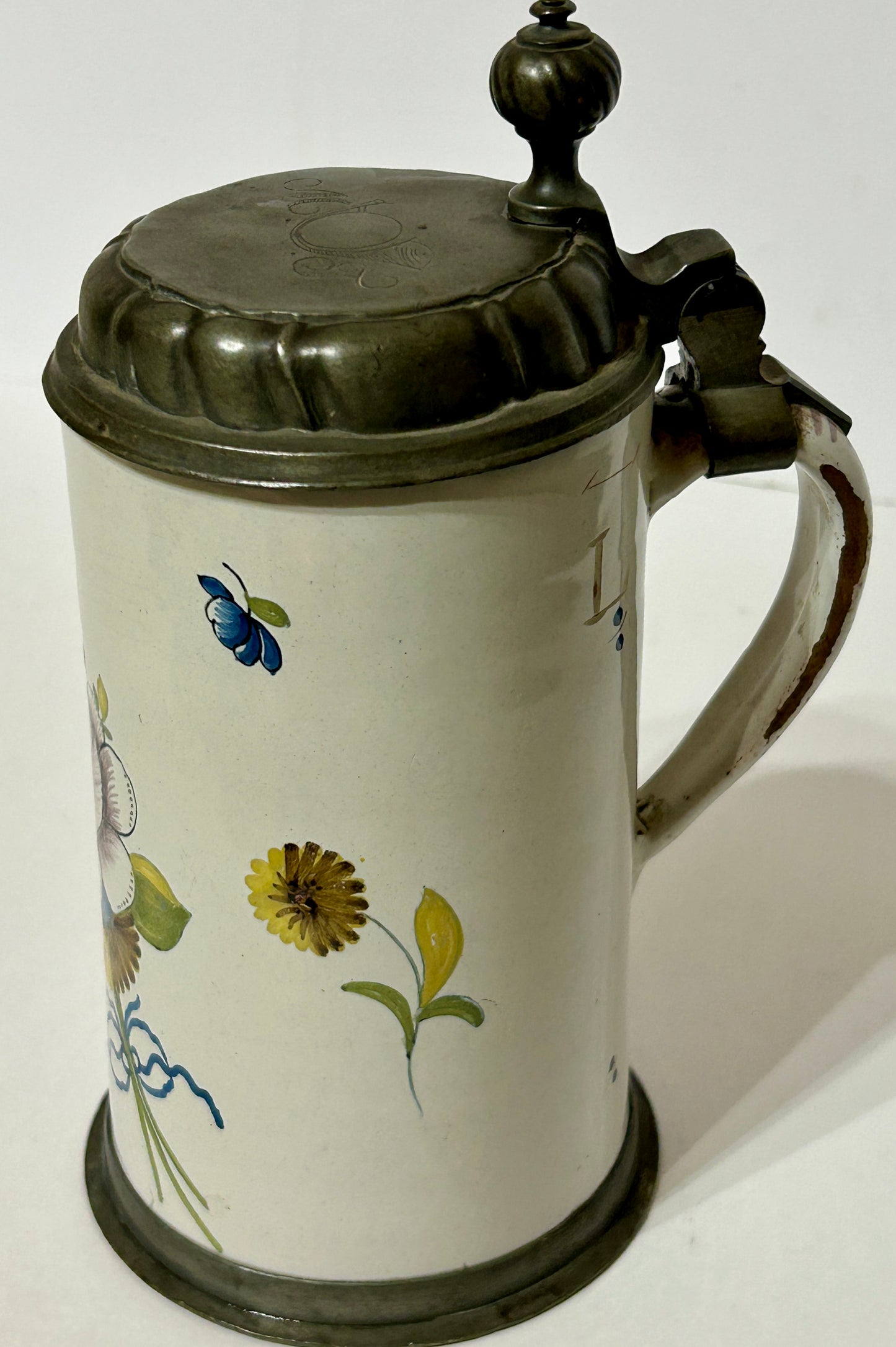 ANTIQUE GERMAN FAIENCE STEIN LATE 1700'S