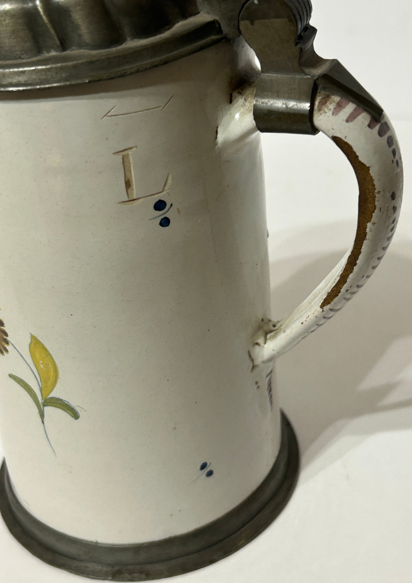 ANTIQUE GERMAN FAIENCE STEIN LATE 1700'S