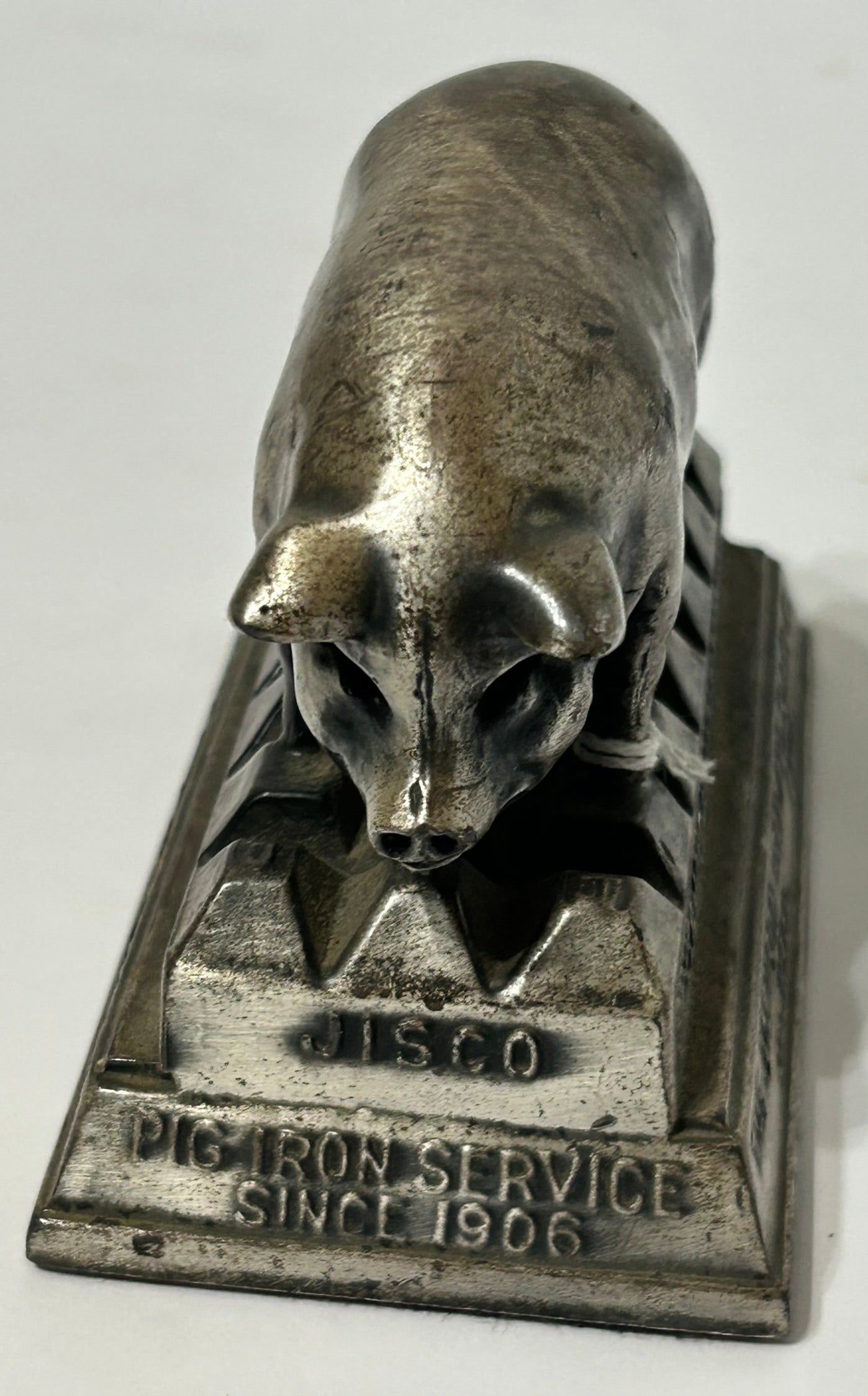 FIGURAL PIG CAST IRON ADVERTISING PAPERWEIGHT FOR JACKSON IRON AND STEEL