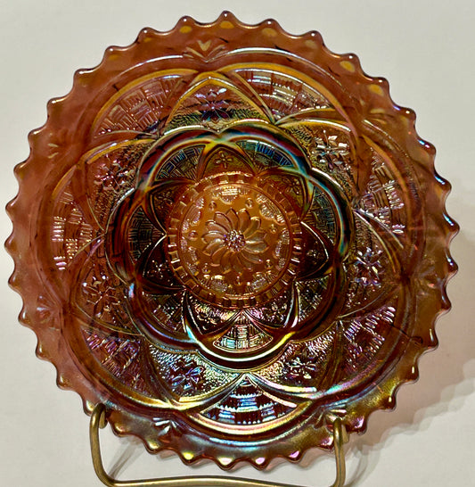 CARNIVAL GLASS PERSIAN GARDEN PURPLE PLATE BY DUGAN