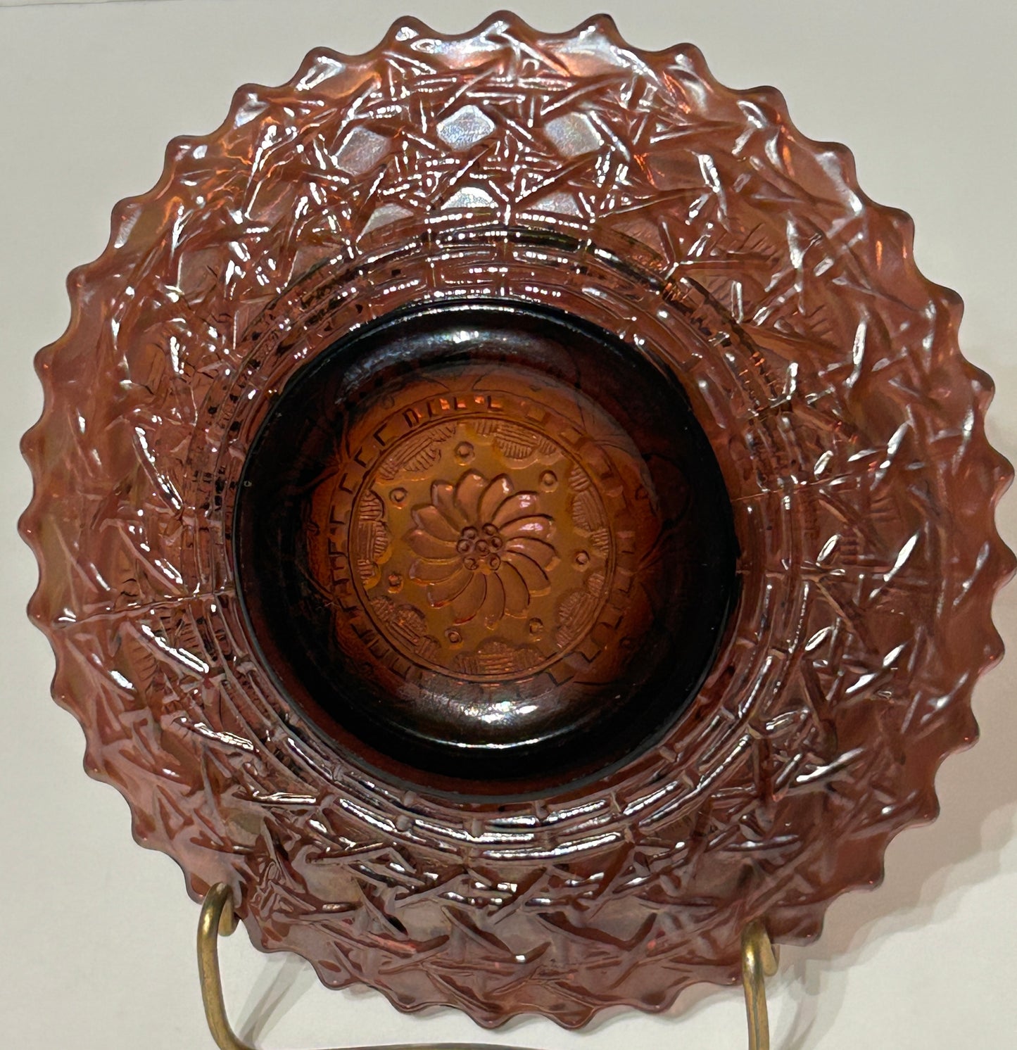 CARNIVAL GLASS PERSIAN GARDEN PURPLE PLATE BY DUGAN