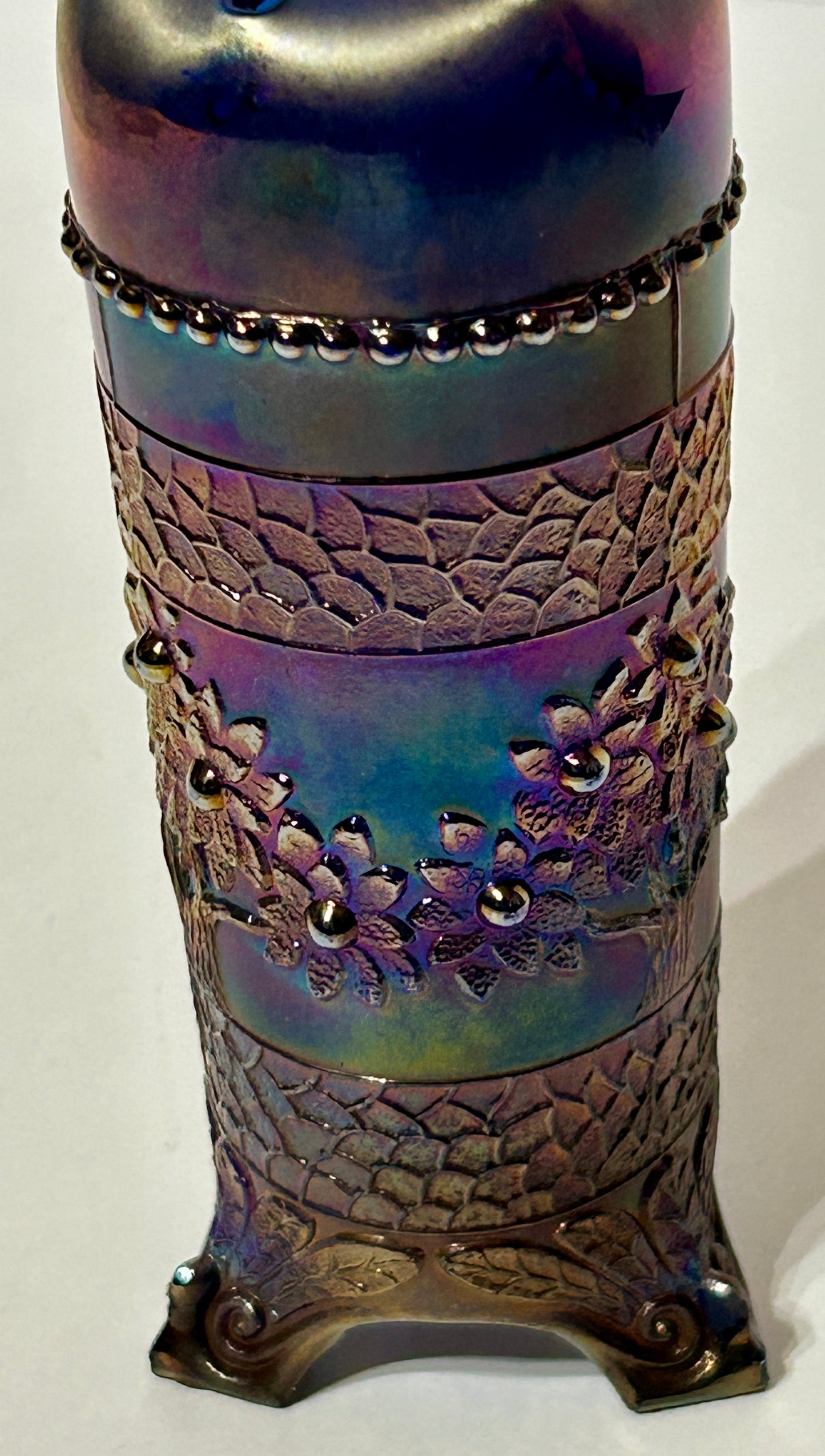 CARNIVAL GLASS ORANGE TREE PATTERN BLUE HAT PIN HOLDER