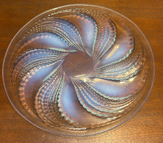 LALIQUE GLASS FLEURONS BLUE OPALESCENT AND CLEAR PLATE