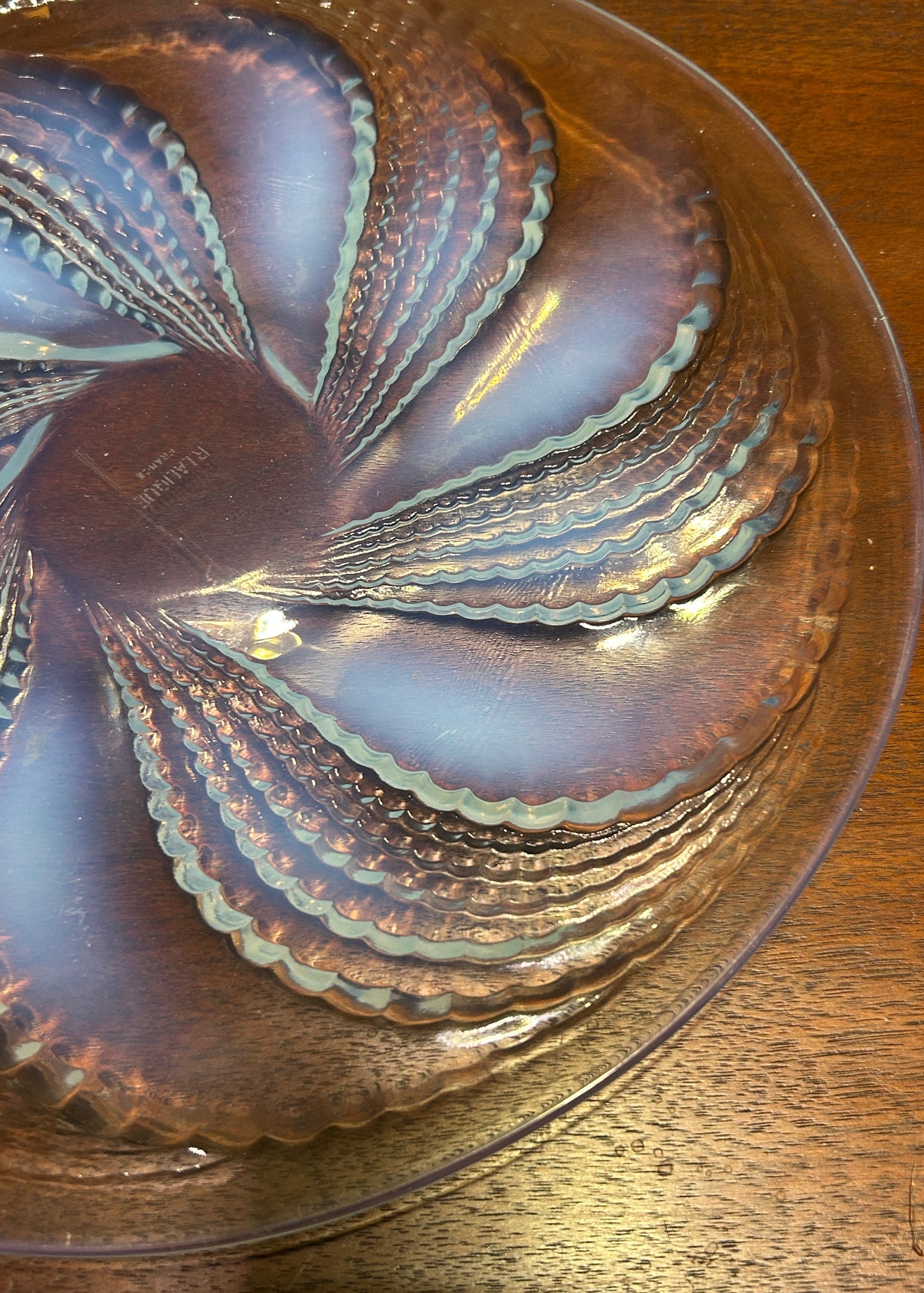 LALIQUE GLASS FLEURONS BLUE OPALESCENT AND CLEAR PLATE