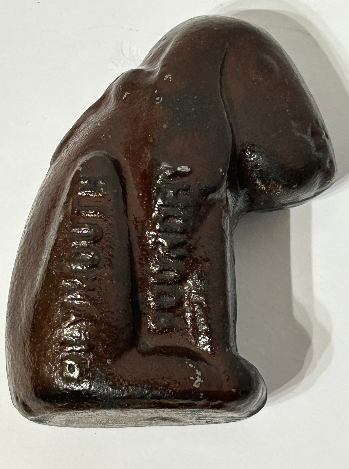 CAST IRON DOG ADVERTISING PAPERWEIGHT FOR PLYMOUTH FOUNDRY