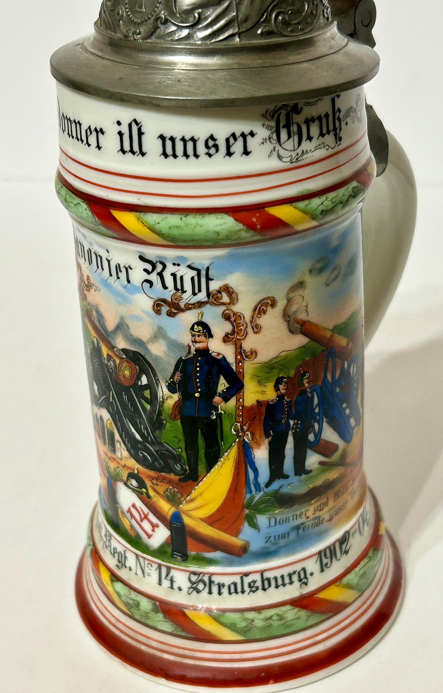 GERMAN REGIMENTAL 1904 STEIN WITH LITHOPANE BOTTOM