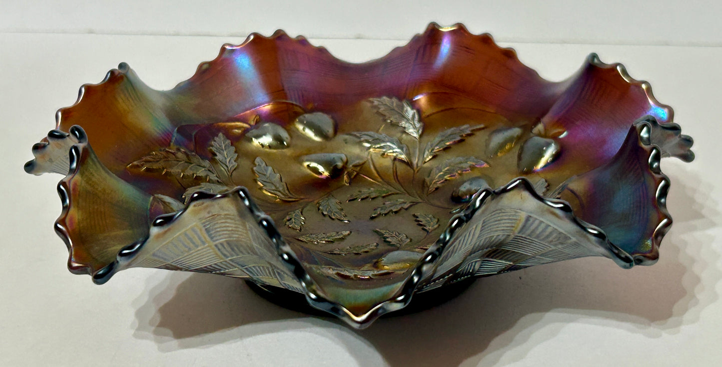 CARNIVAL GLASS PURPLE STRAWBERRY PATTERN BOWL BY NORTHWOOD