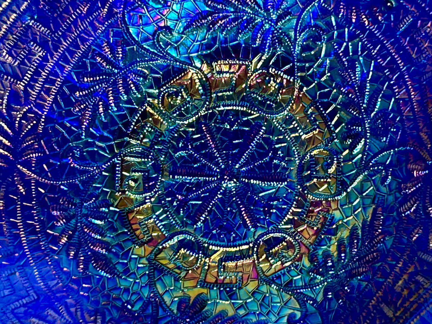 CARNIVAL GLASS EMBROIDERED MUMS NORTHWOOD BLUE BOWL