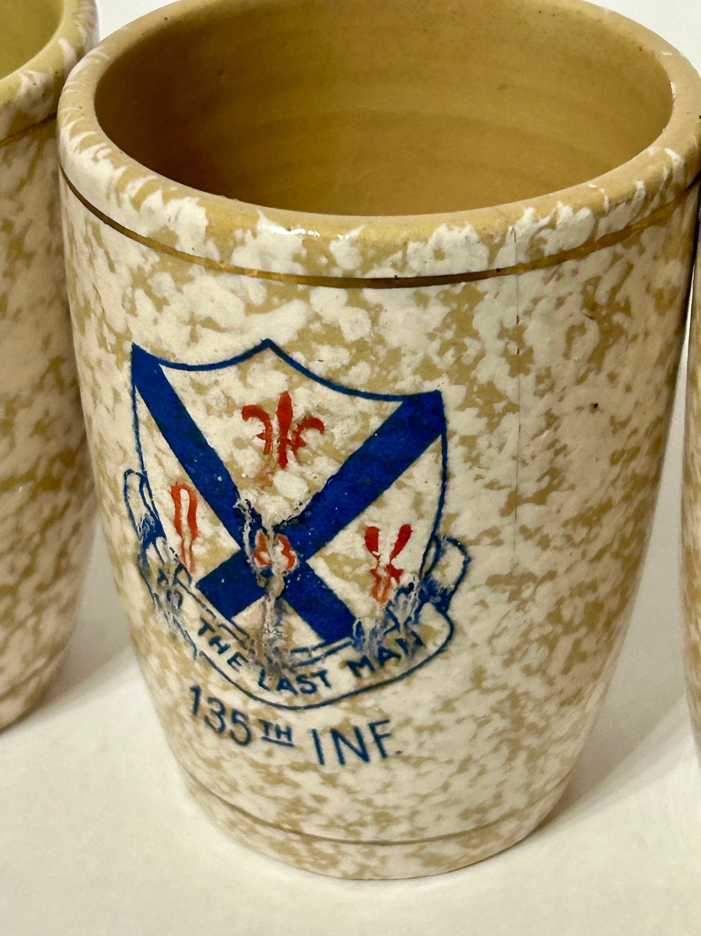 WWII 34TH DIVISION RED BULL 135TH INFANTRY SET OF FOUR CERAMIC TUMBLERS