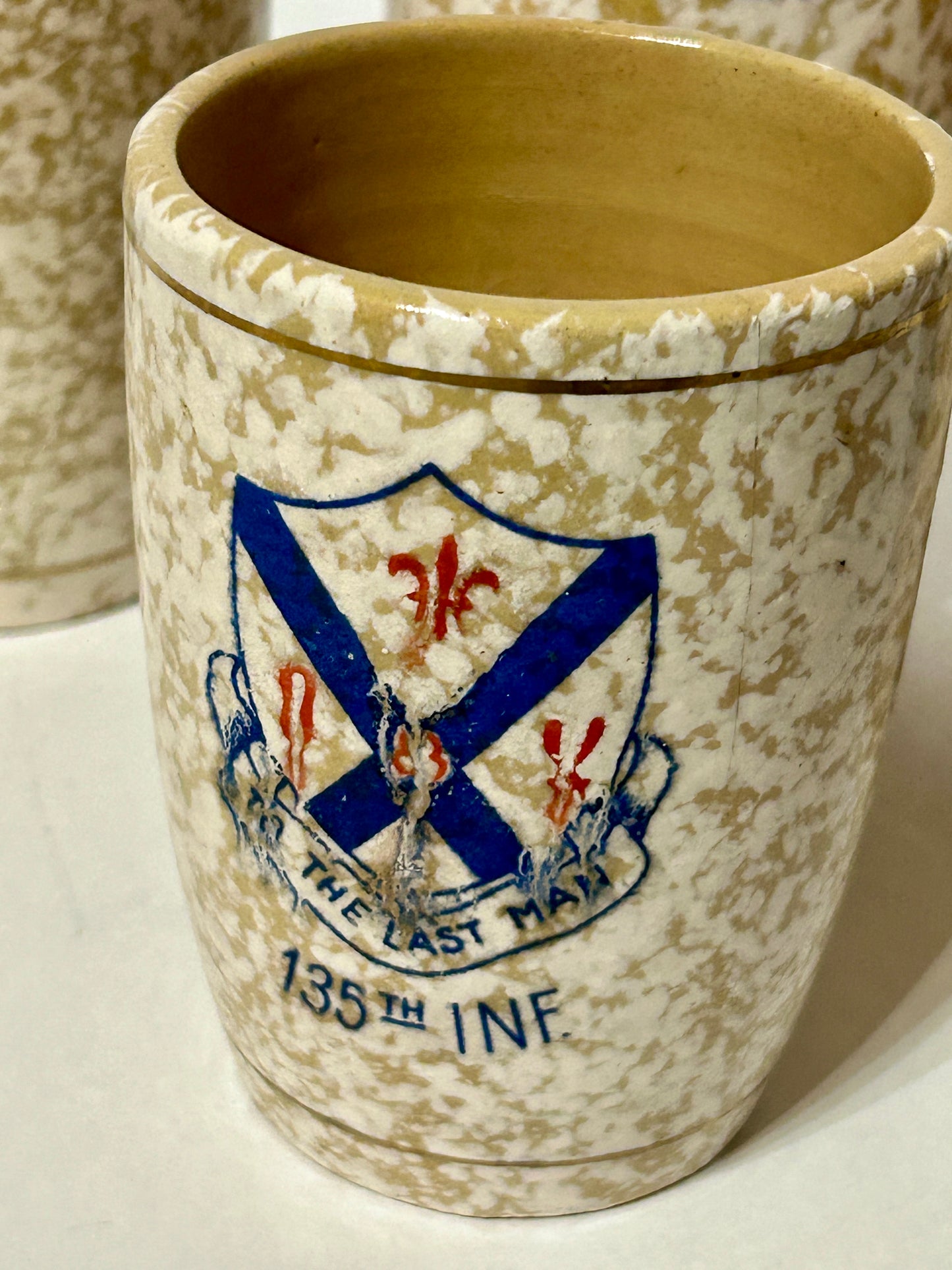 WWII 34TH DIVISION RED BULL 135TH INFANTRY SET OF FOUR CERAMIC TUMBLERS