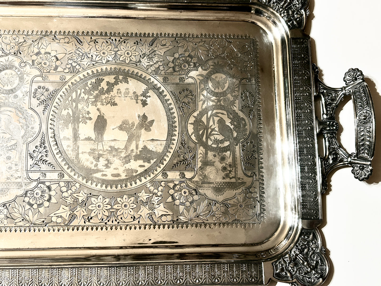 AESTHETIC MOVEMENT VERY LARGE ANTIQUE SILVERPLATE TRAY