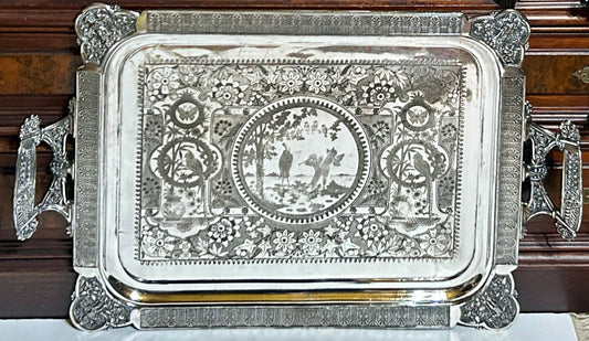 AESTHETIC MOVEMENT VERY LARGE ANTIQUE SILVERPLATE TRAY