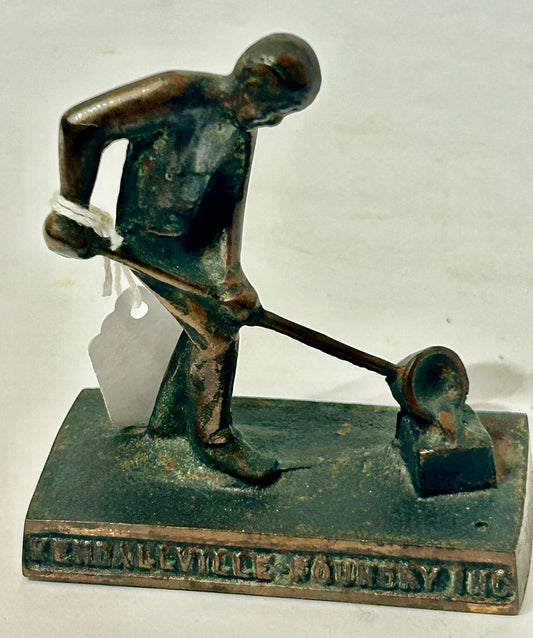 KENDALLVILLE FOUNDRY CAST IRON FIGURAL ADVERTISING PAPERWEIGHT