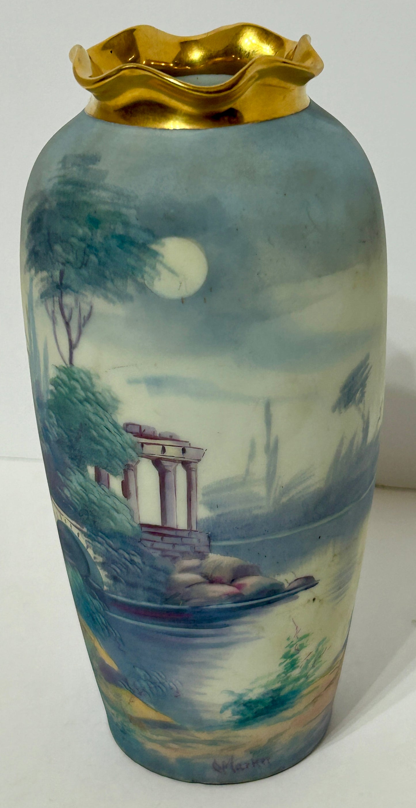 PICKARD VELUM FINISH SCENIC VASE ARTIST SIGNED