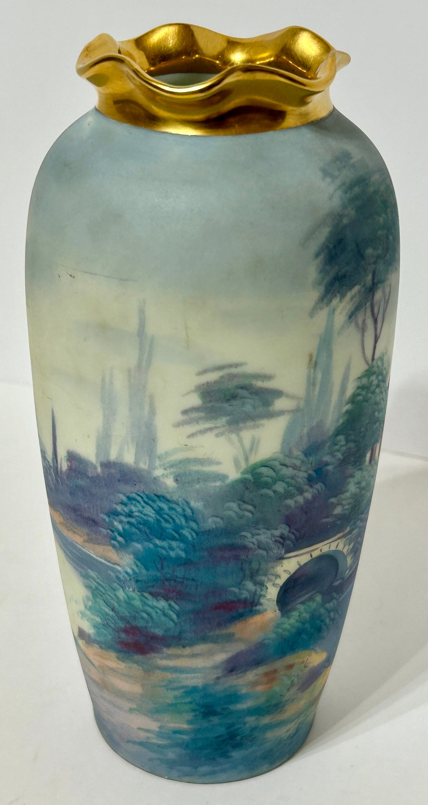 PICKARD VELUM FINISH SCENIC VASE ARTIST SIGNED