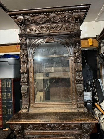 LATE 1800's HEAVILY CARVED GOTHIC DESIGN DARK OAK CABINET