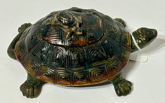 TURTLE WITH BABY CAST IRON ANTIQUE INKWELL