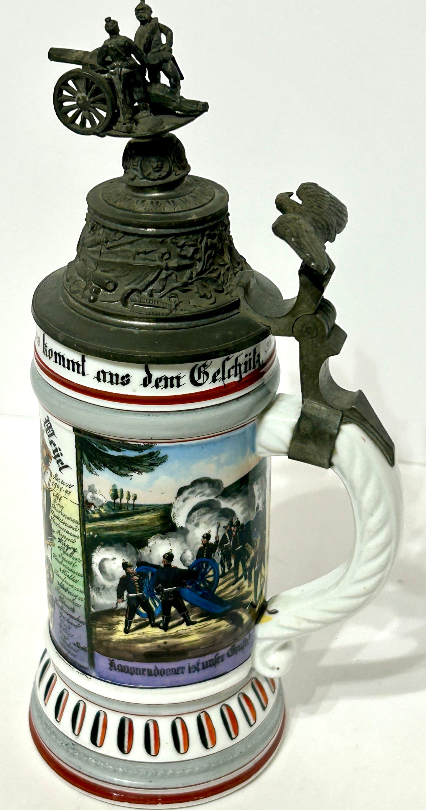 ANTIQUE GERMAN REGIMENTAL BEER STEIN WITH LITHOPANE BOTTOM