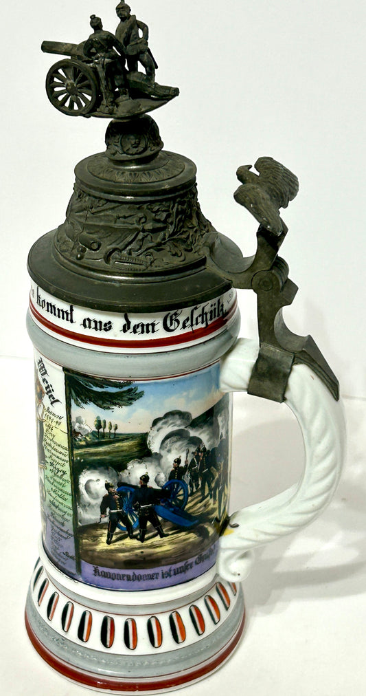 ANTIQUE GERMAN REGIMENTAL BEER STEIN WITH LITHOPANE BOTTOM