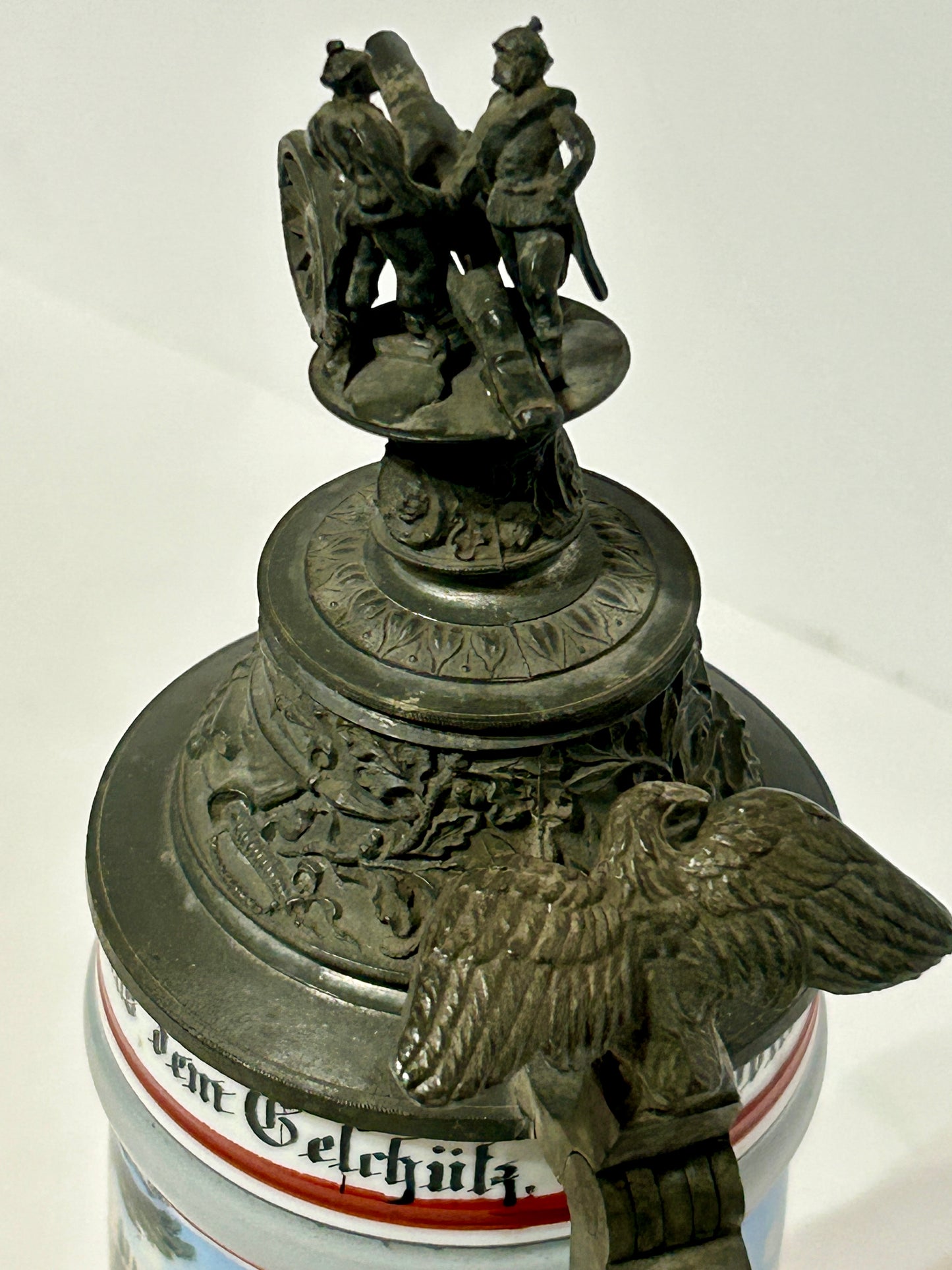 ANTIQUE GERMAN REGIMENTAL BEER STEIN WITH LITHOPANE BOTTOM